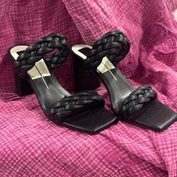 Dolce Vita Black Braided Heeled Sandals - Picture 1 of 4
